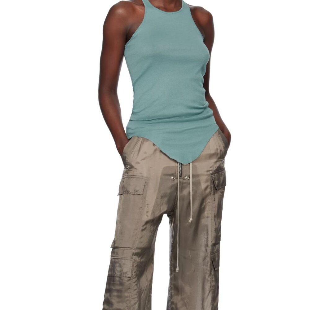 RICK OWENS Teal Green Hollywood Basic Rib Tank Top in XS